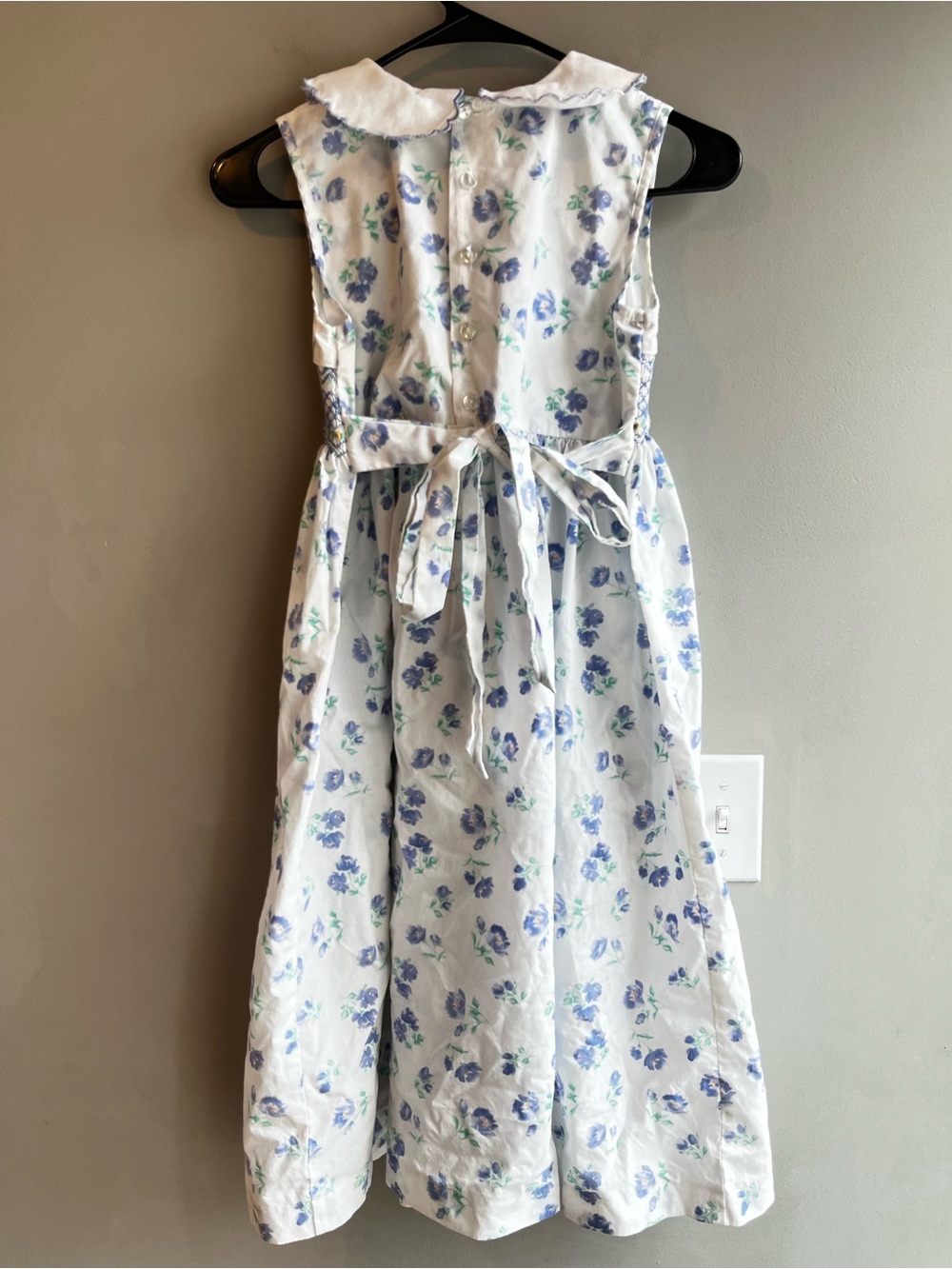 Rare Editions White Dress with Blue Floral Print and Smocked Waist - Picture 2 of 9